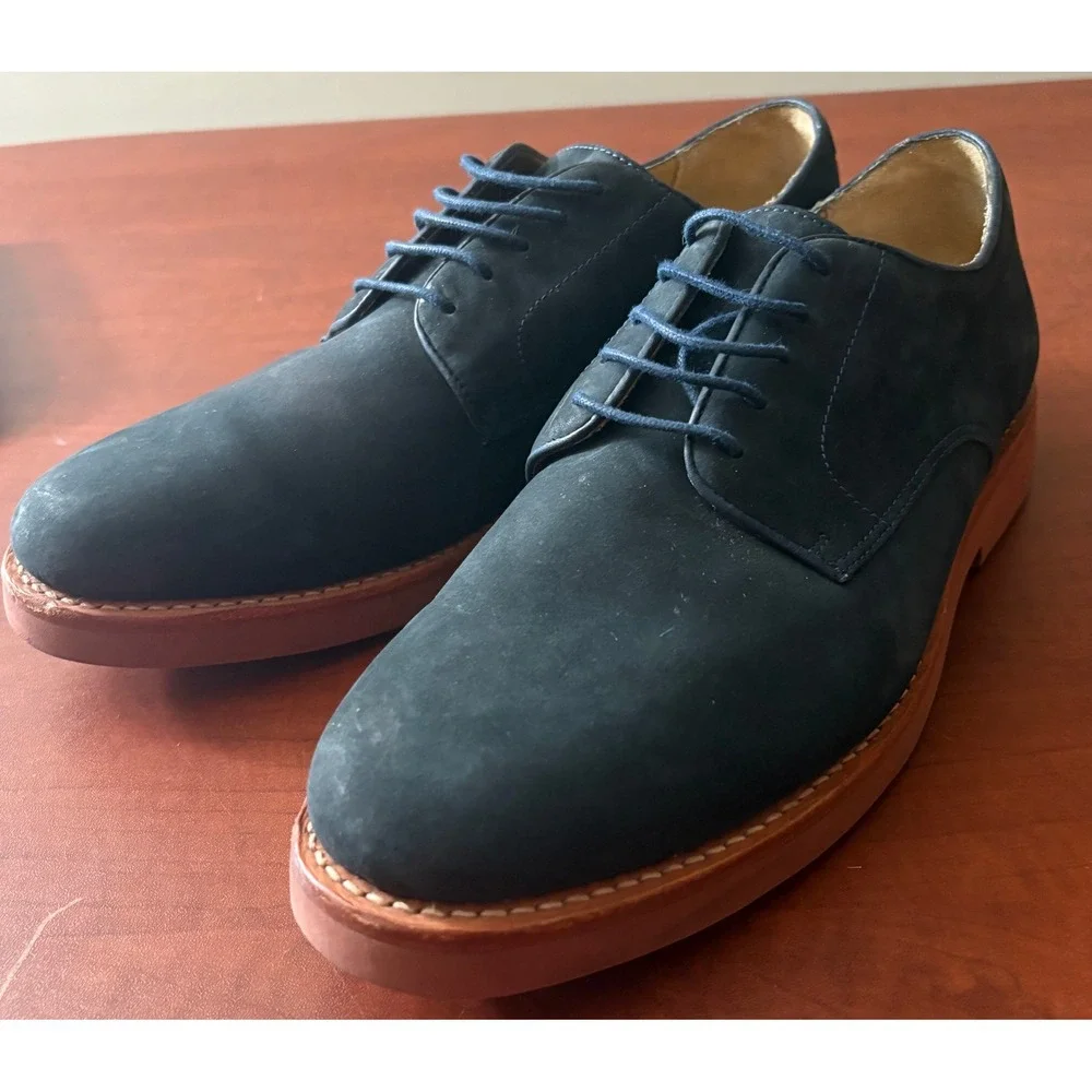 Brooks Brothers Mens Navy Blue Suede Derby Shoes Goodyear Welted 10D 83806026